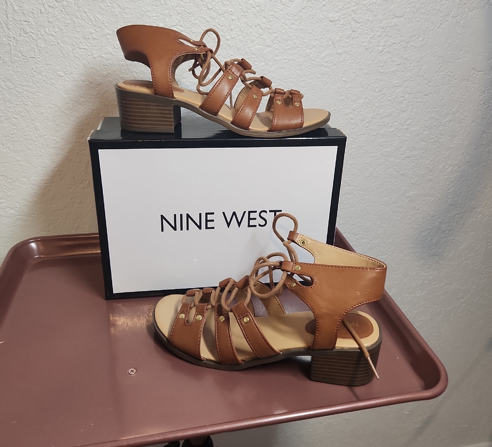 Nine West Tan Strappy Block Heel Sandals